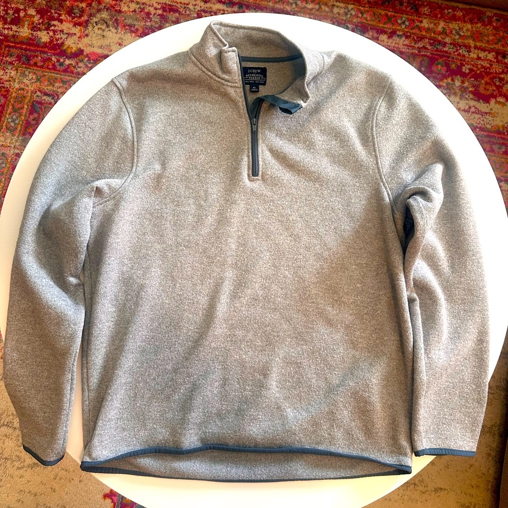 J. Crew Authentic Fleece Quarter Zip Pullover Sweater with Contrast Trim